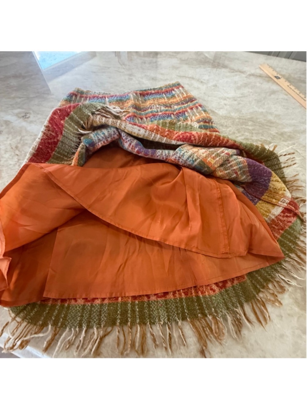 Max Mara Multi-color Striped, textured, raw edge colorful Midi Skirt Size 2 - Picture 10 of 10